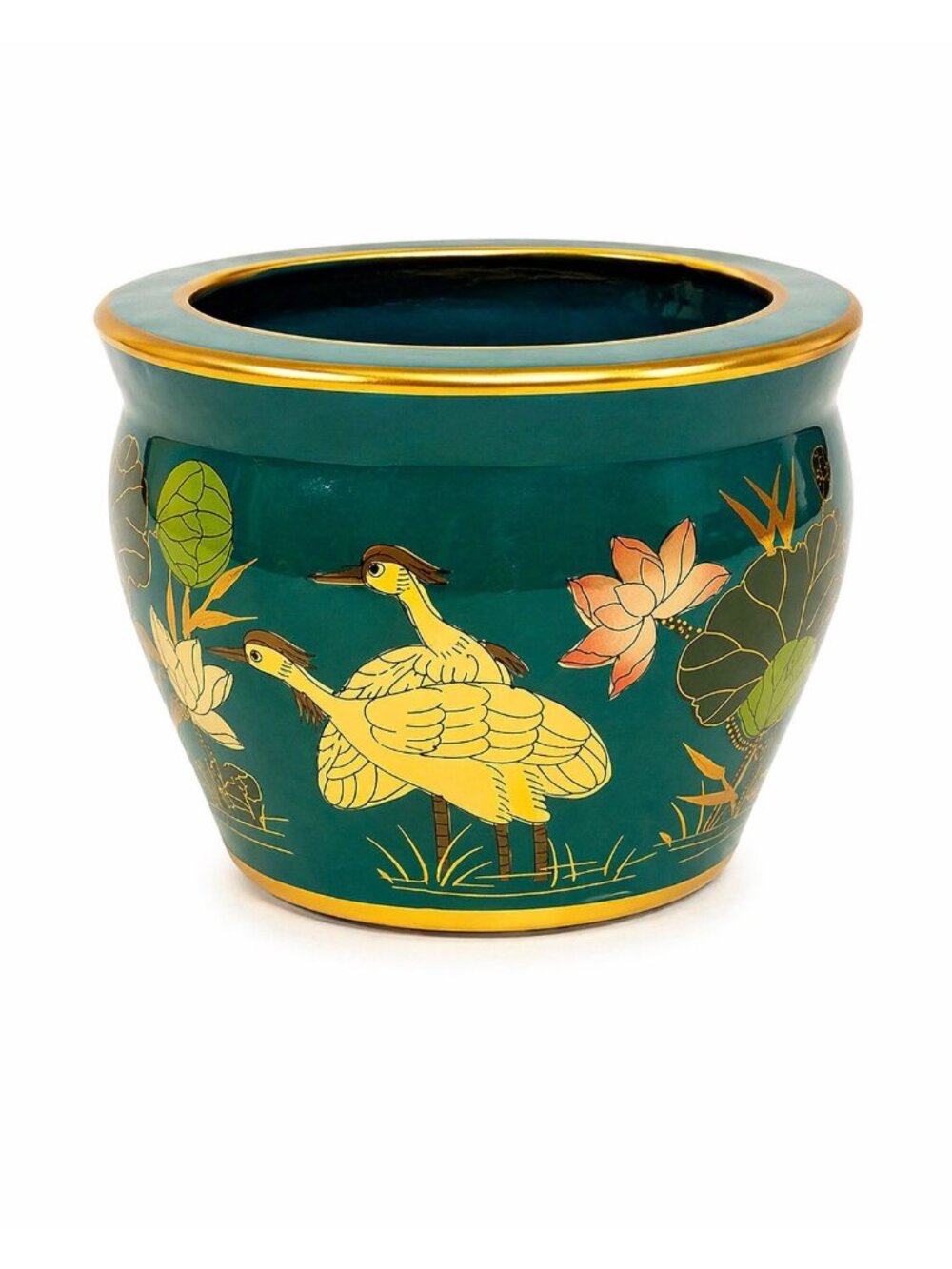 Jardiniere Cachepot Planter Hand Painted Birds Porcelain Ceramic Import Vintage